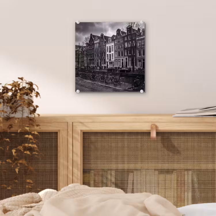 Glas schilderij - Huis - Gracht - Amsterdam - Architectuur - Zwart-wit — 5