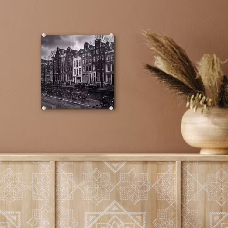 Glas schilderij - Huis - Gracht - Amsterdam - Architectuur - Zwart-wit — 6