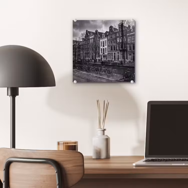 Glas schilderij - Huis - Gracht - Amsterdam - Architectuur - Zwart-wit — 7