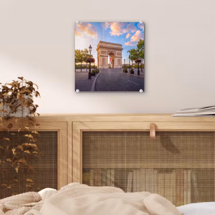 Glas schilderij - Monument - Parijs - Zonsondergang - Architectuur - Goud — 5