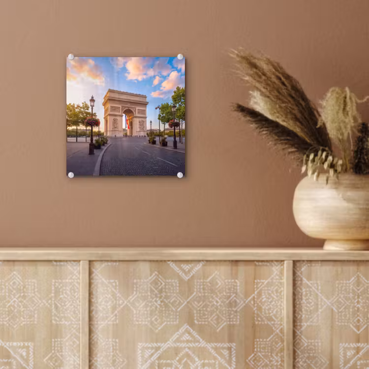 Glas schilderij - Monument - Parijs - Zonsondergang - Architectuur - Goud — 6