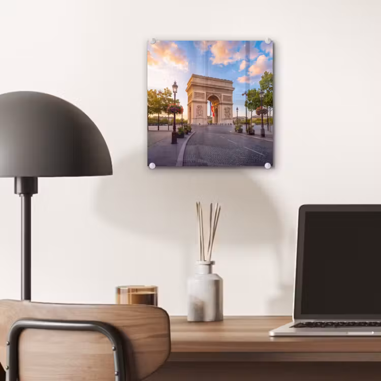 Glas schilderij - Monument - Parijs - Zonsondergang - Architectuur - Goud — 7