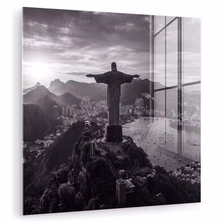 Glas schilderij - Monument - Stadsgezicht - Landschap - Zwart-wit — 1