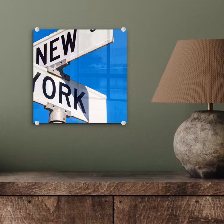 Glas schilderij - New York - Straatbord - Stad - Urban - Blauw — 4