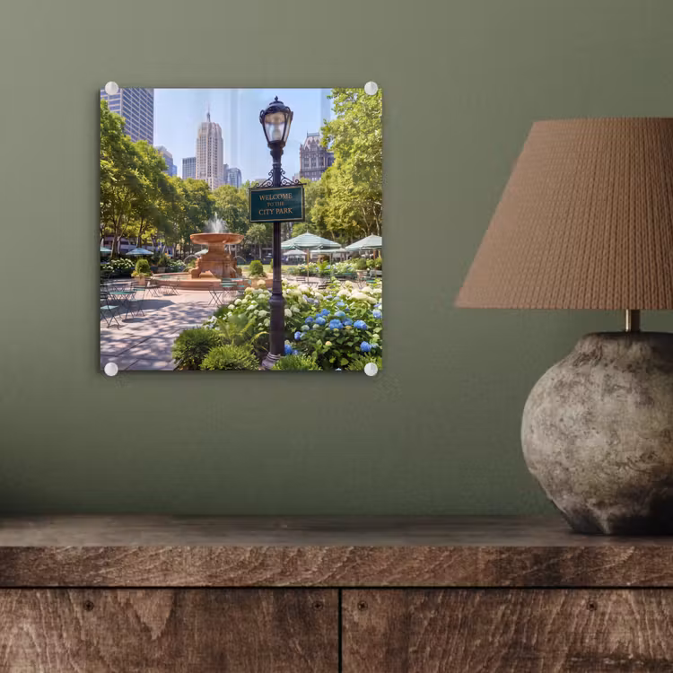 Glas schilderij - Park - Fontein - Stad - Natuur — 4