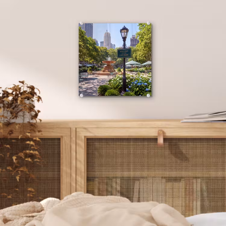 Glas schilderij - Park - Fontein - Stad - Natuur — 5