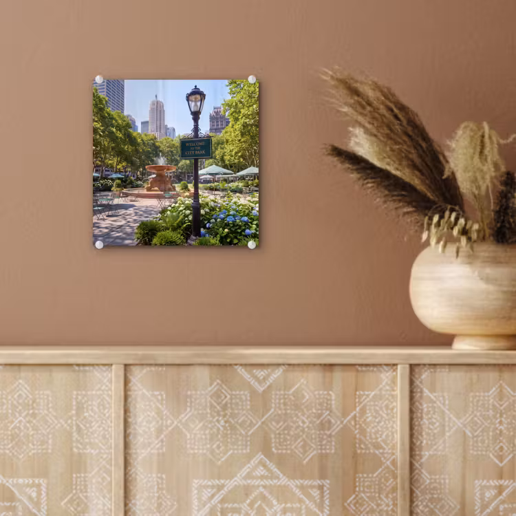 Glas schilderij - Park - Fontein - Stad - Natuur — 6