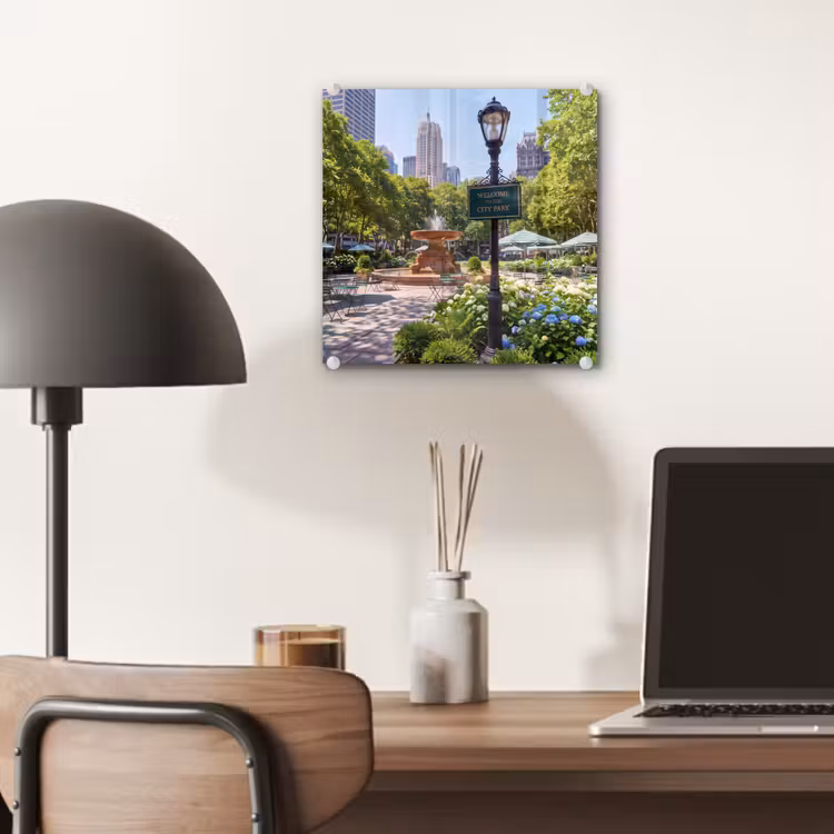 Glas schilderij - Park - Fontein - Stad - Natuur — 7