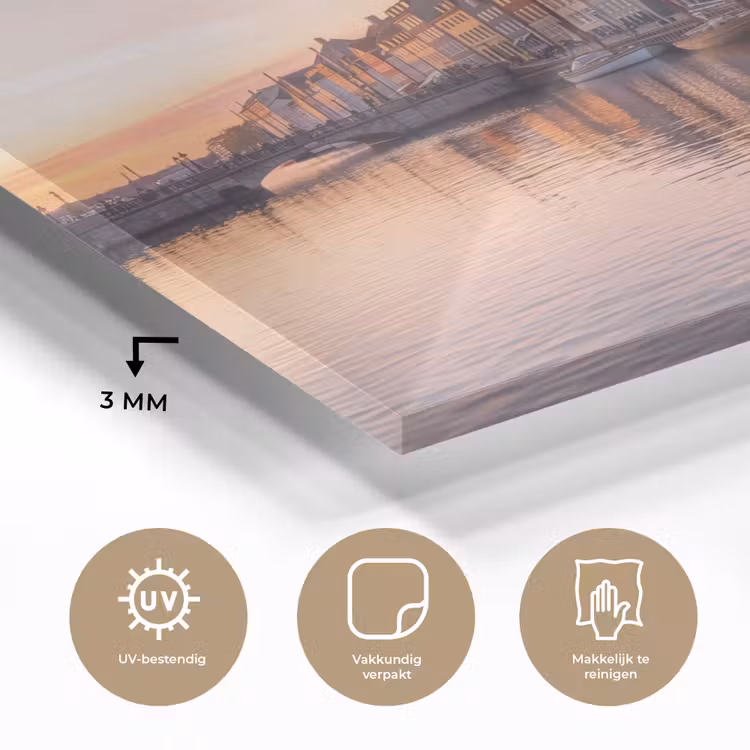 Glas schilderij - Stad - Gracht - Zonsondergang - Klassiek - Kleurrijk — 3