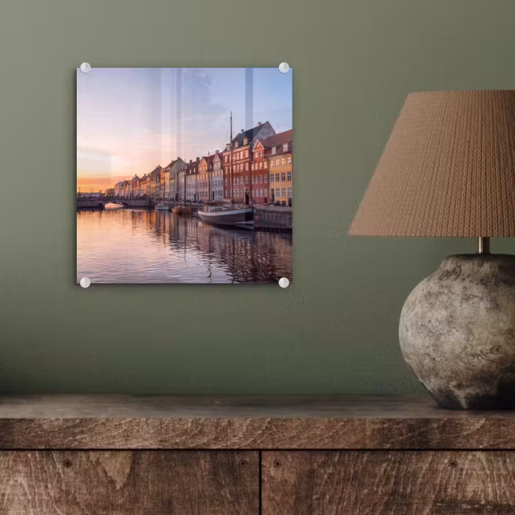 Glas schilderij - Stad - Gracht - Zonsondergang - Klassiek - Kleurrijk — 4