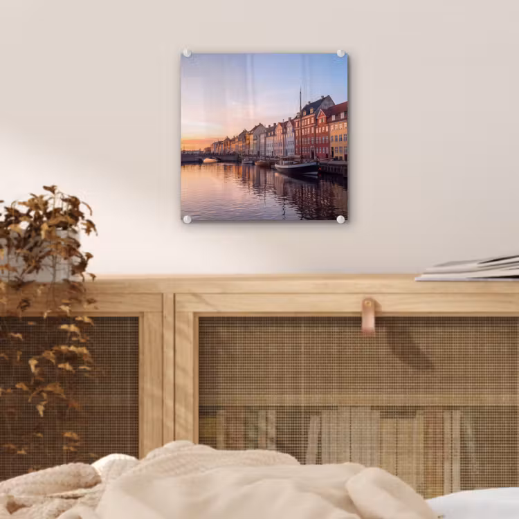 Glas schilderij - Stad - Gracht - Zonsondergang - Klassiek - Kleurrijk — 5