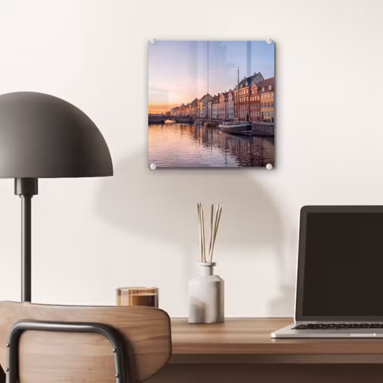 Glas schilderij - Stad - Gracht - Zonsondergang - Klassiek - Kleurrijk — 7