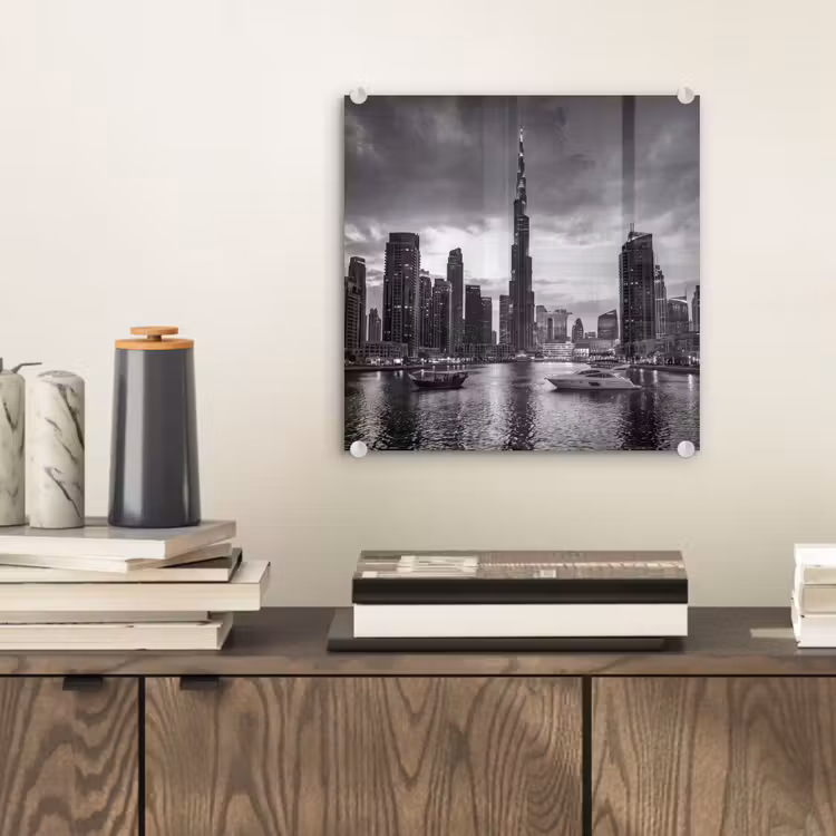Glas schilderij - Stad - Skyline - Architectuur - Avond - Zwart-wit — 2