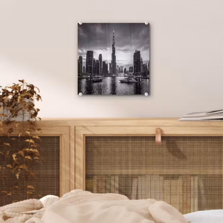 Glas schilderij - Stad - Skyline - Architectuur - Avond - Zwart-wit — 5