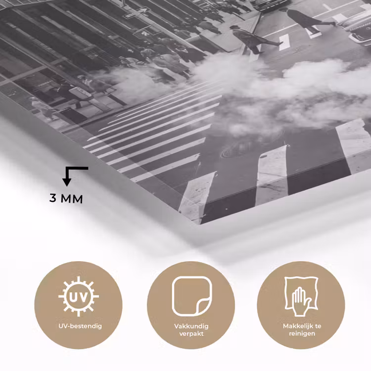Glas schilderij - Stad - Straat - Gebouwen - Verkeer - Zwart-wit — 3