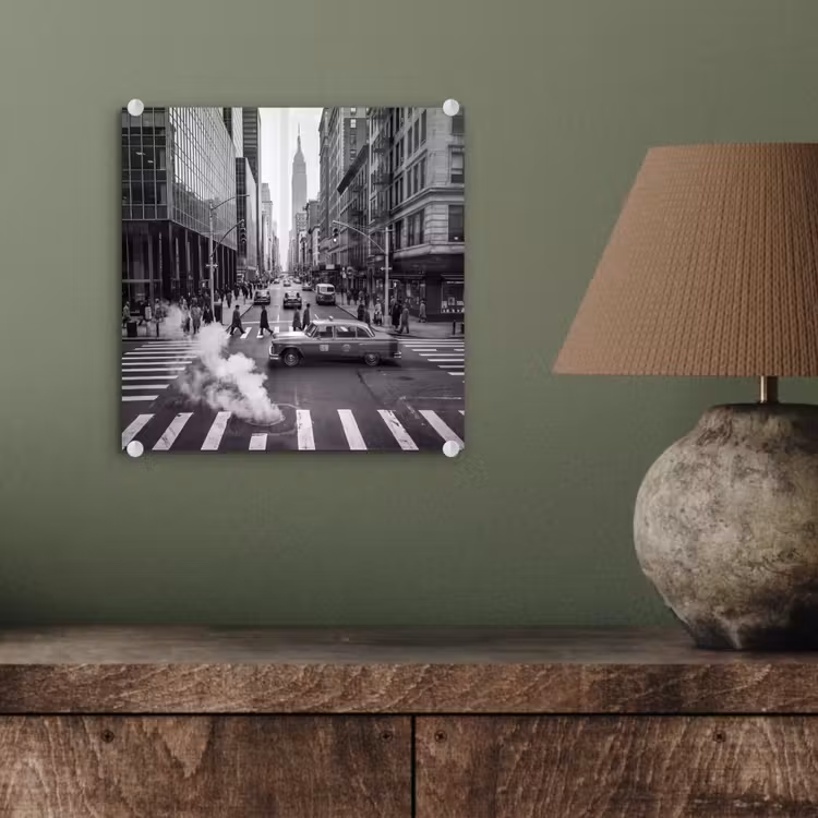 Glas schilderij - Stad - Straat - Gebouwen - Verkeer - Zwart-wit — 4