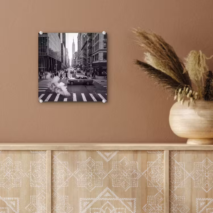 Glas schilderij - Stad - Straat - Gebouwen - Verkeer - Zwart-wit — 6