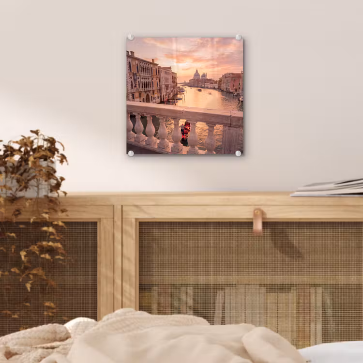 Glas schilderij - Stad - Venetië - Kanaal - Zonsopgang - Architectuur - Goud — 5