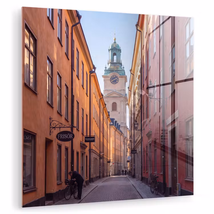 Glas schilderij - Straat - Klokkentoren - Stad - Architectuur - Historisch — 1