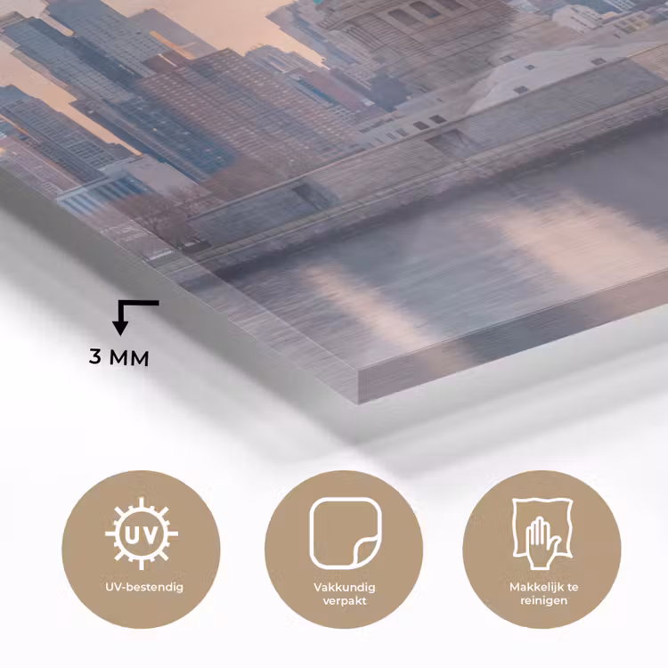Glas schilderij - Vrijheidsbeeld - New York - Zonsopgang - Stad - Architectuur — 3