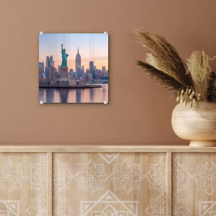 Glas schilderij - Vrijheidsbeeld - New York - Zonsopgang - Stad - Architectuur — 6