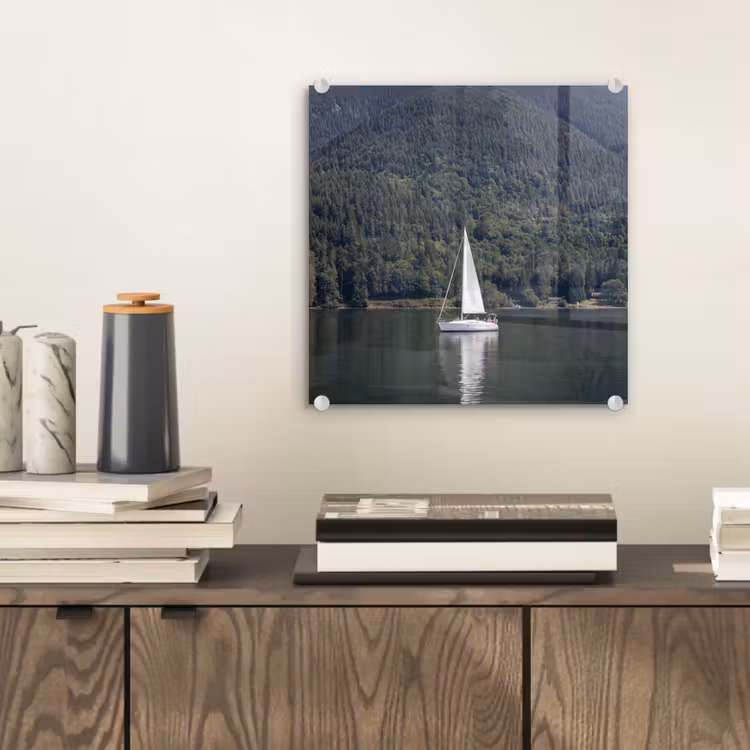 Glas schilderij - Zeilboot - Water - Bergen - Natuur - Groen — 2