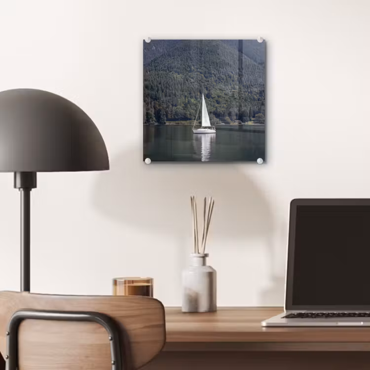 Glas schilderij - Zeilboot - Water - Bergen - Natuur - Groen — 7