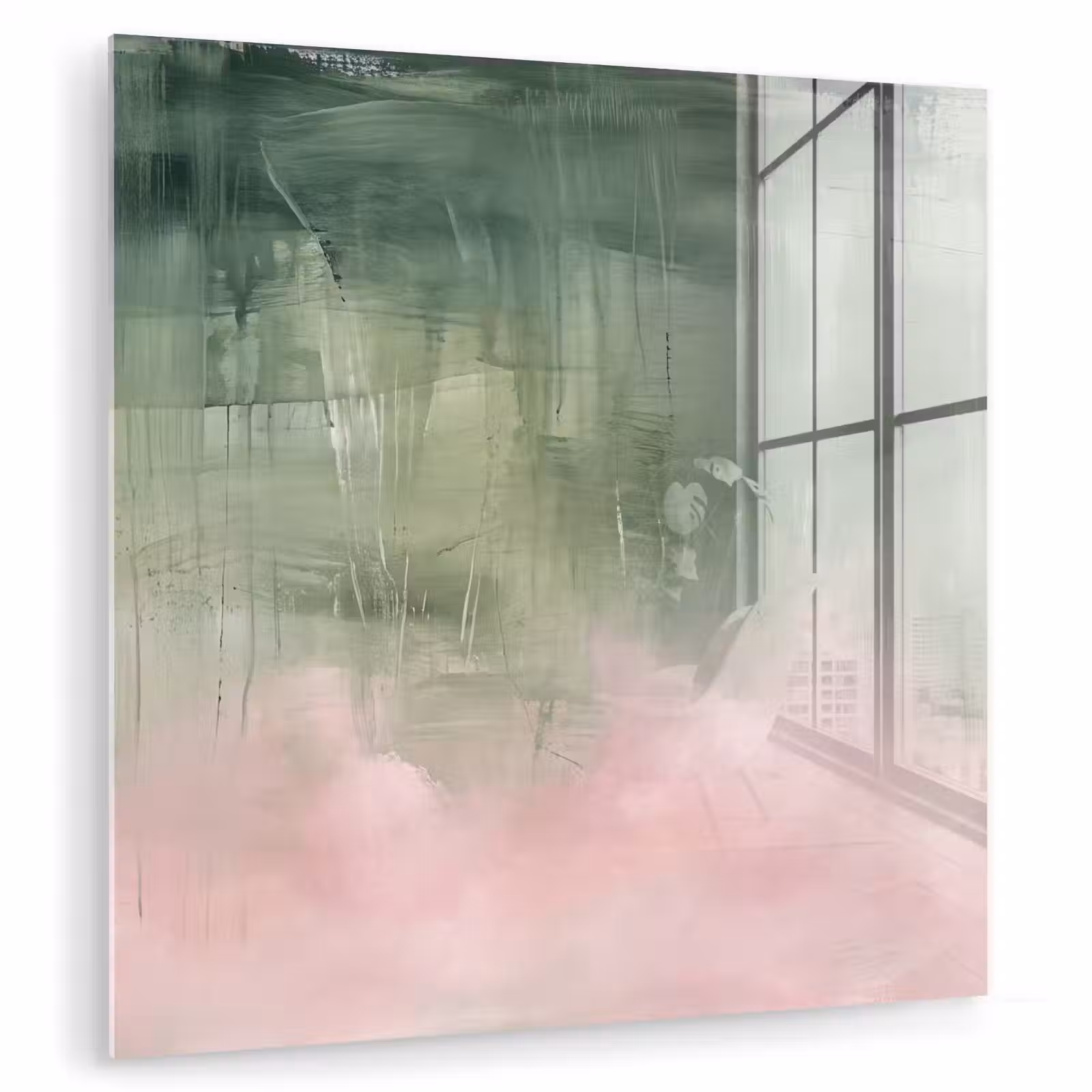 Glas schilderij - Kunst - Abstract - Modern - Groen - Roze — 1