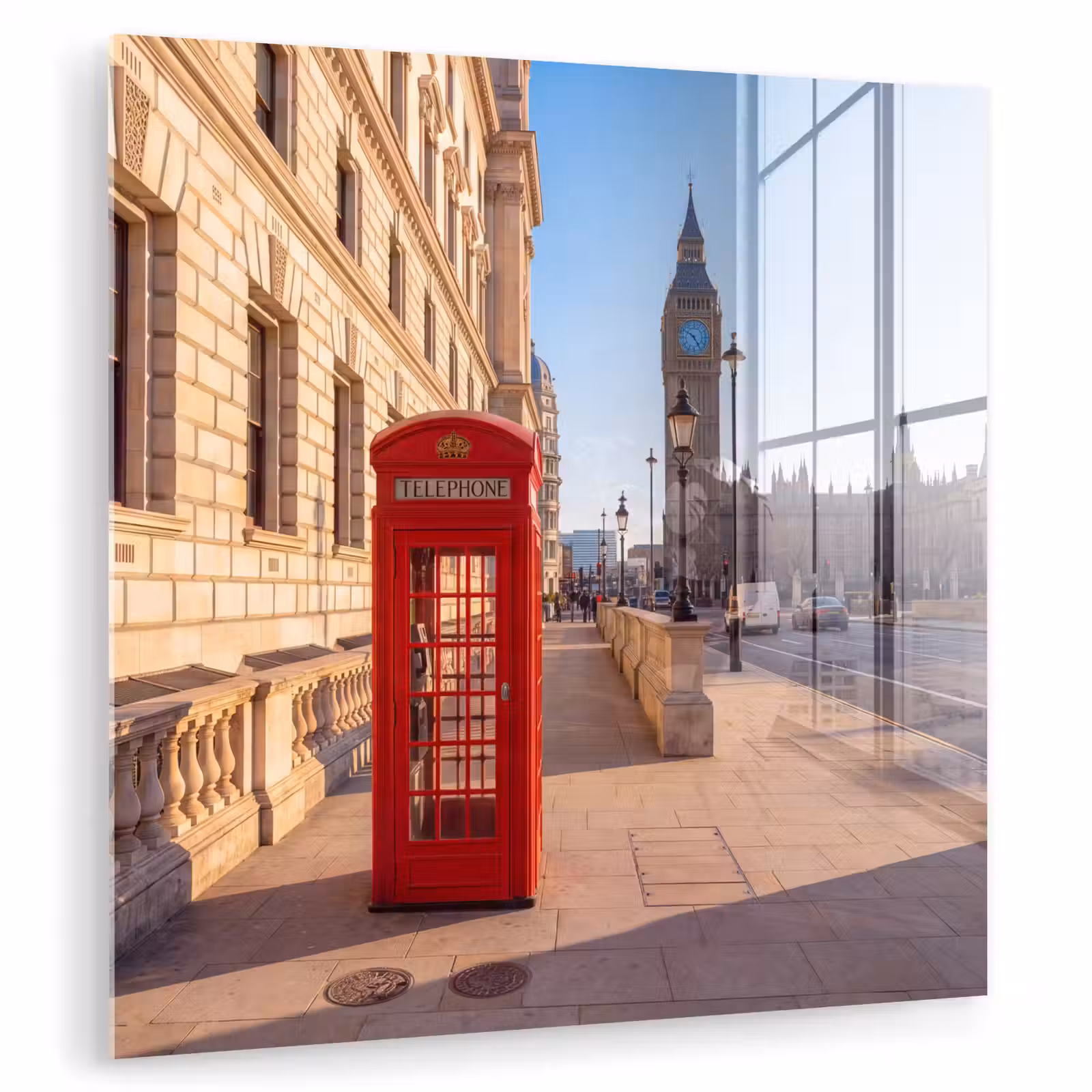 Glas schilderij - Telefooncel - Rood - Londen - Stad - Architectuur — 1