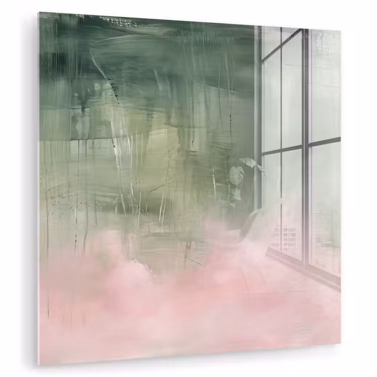 Glas schilderij - Kunst - Abstract - Modern - Groen - Roze — 1