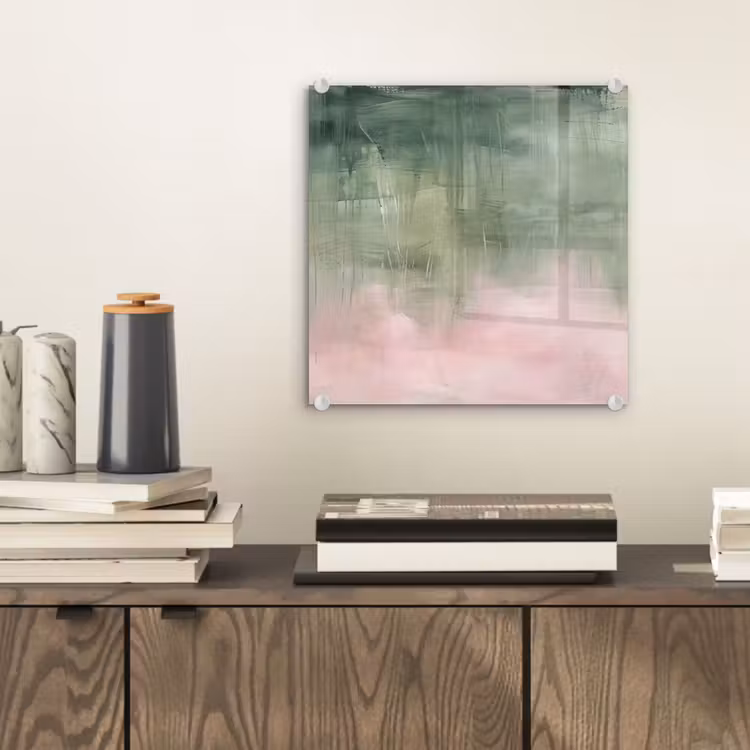 Glas schilderij - Kunst - Abstract - Modern - Groen - Roze — 2