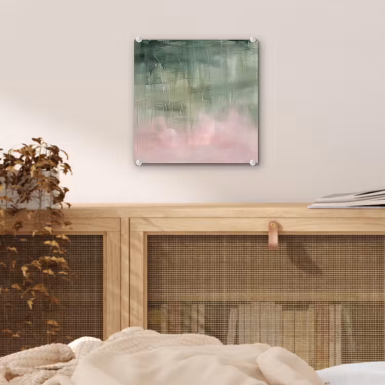 Glas schilderij - Kunst - Abstract - Modern - Groen - Roze — 5