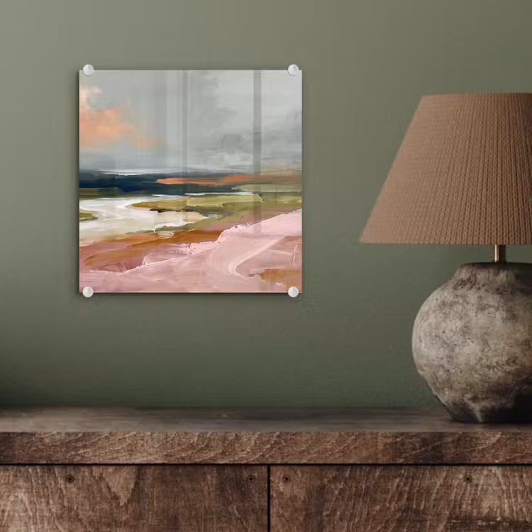 Glas schilderij - Landschap - Rivier - Abstract - Roze - Groen — 4