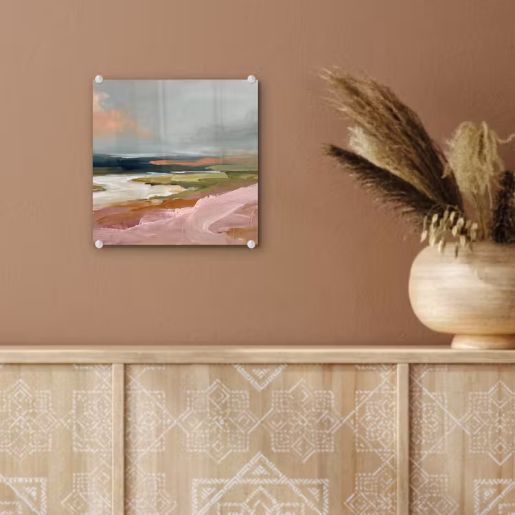 Glas schilderij - Landschap - Rivier - Abstract - Roze - Groen — 6