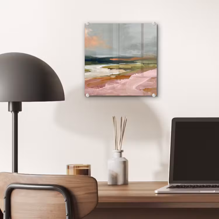 Glas schilderij - Landschap - Rivier - Abstract - Roze - Groen — 7