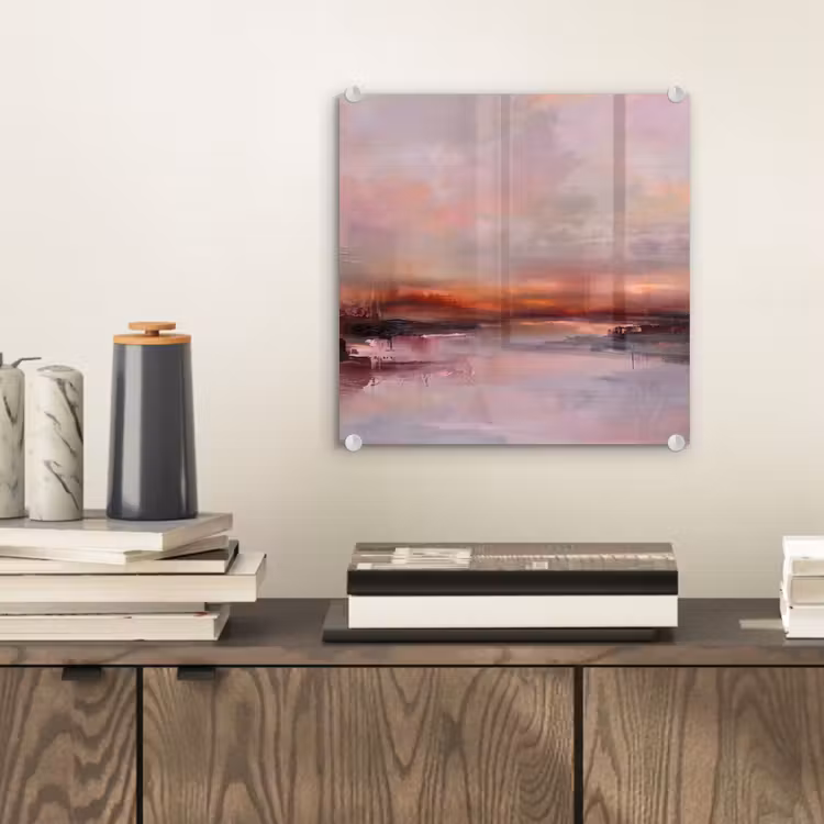 Glas schilderij - Landschap - Zonsondergang - Abstract - Modern - Roze — 2