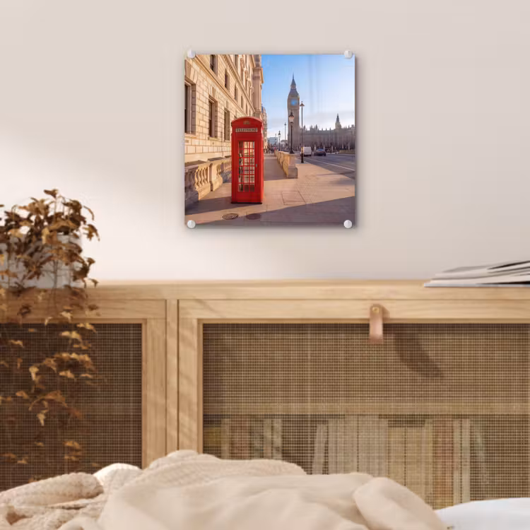 Glas schilderij - Telefooncel - Rood - Londen - Stad - Architectuur — 5