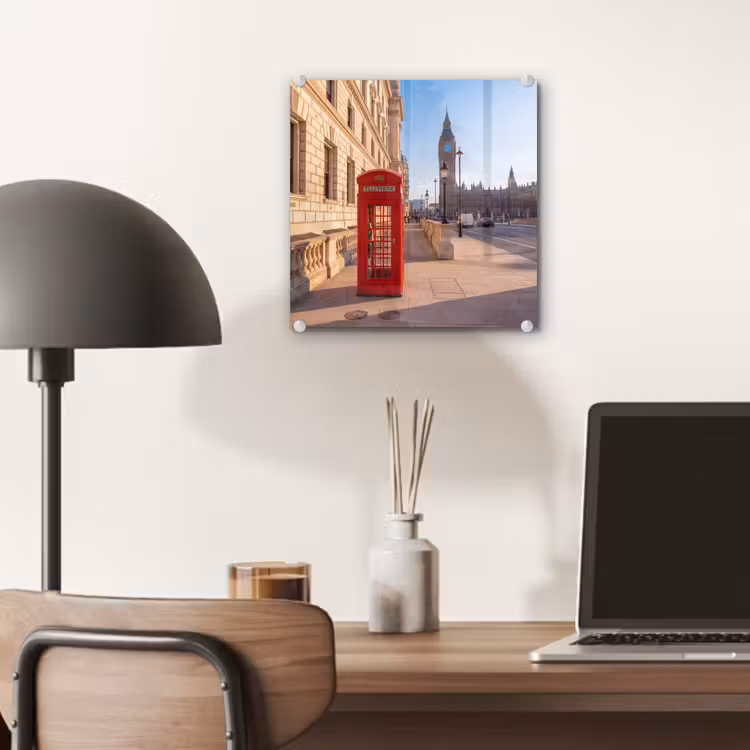 Glas schilderij - Telefooncel - Rood - Londen - Stad - Architectuur — 7