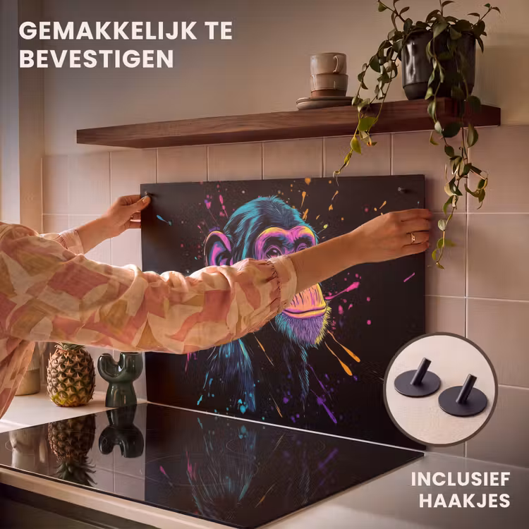 Inductie beschermer en spatscherm (2in1) - Aap - Verf - Neon - Kleur — 7