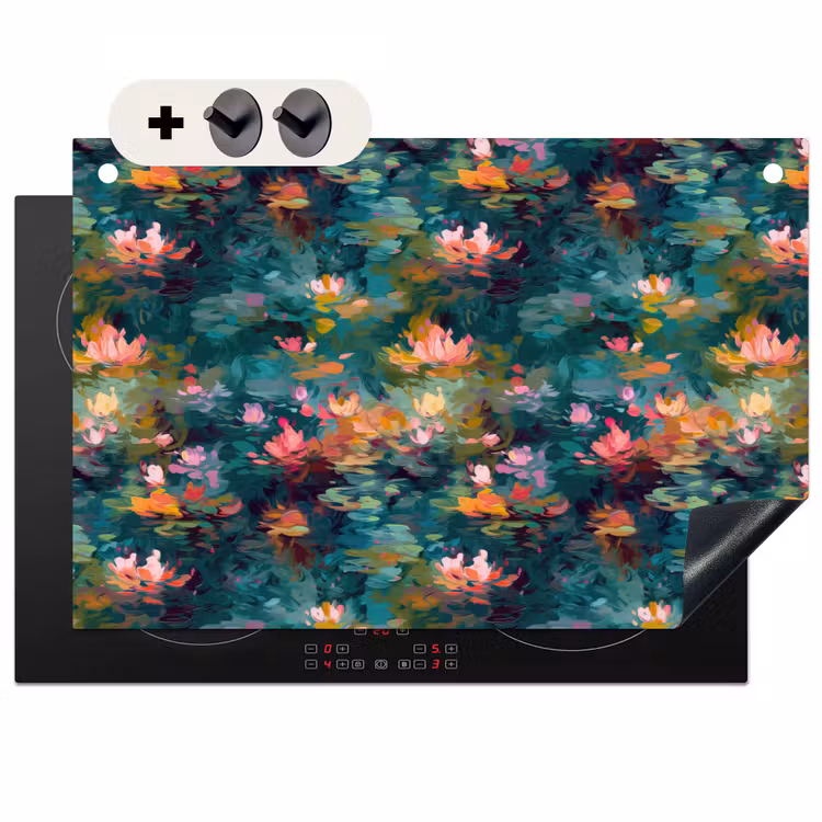 Inductie beschermer en spatscherm (2in1) - Waterlelies - Vijver - Water — 1