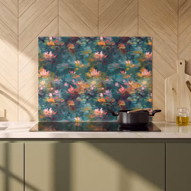 Inductie beschermer en spatscherm (2in1) - Waterlelies - Vijver - Water — 2
