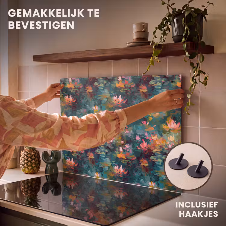 Inductie beschermer en spatscherm (2in1) - Waterlelies - Vijver - Water — 7