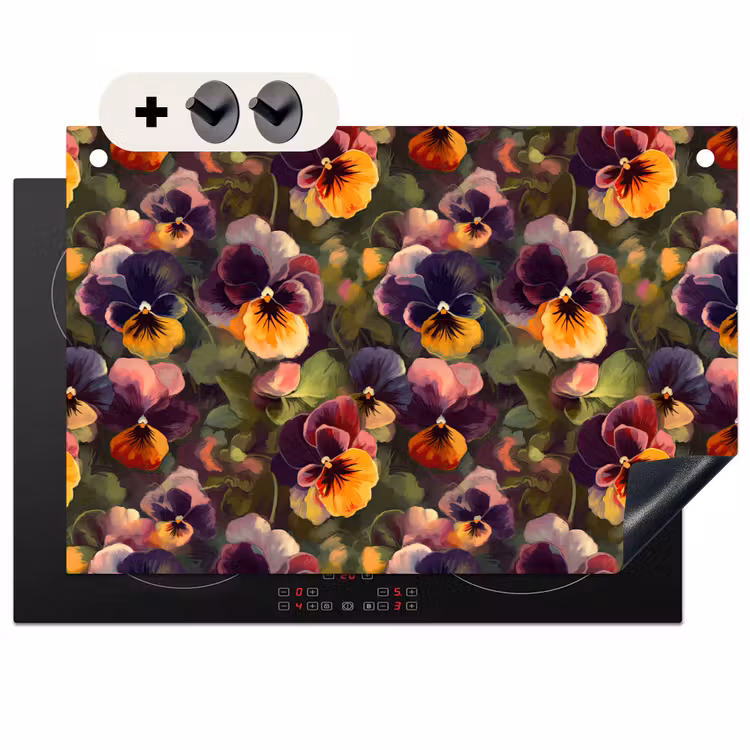 Inductie beschermer en spatscherm (2in1) - Warm - Patroon - Penseel - Viooltjes — 1