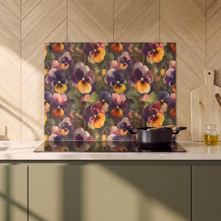 Inductie beschermer en spatscherm (2in1) - Warm - Patroon - Penseel - Viooltjes — 2
