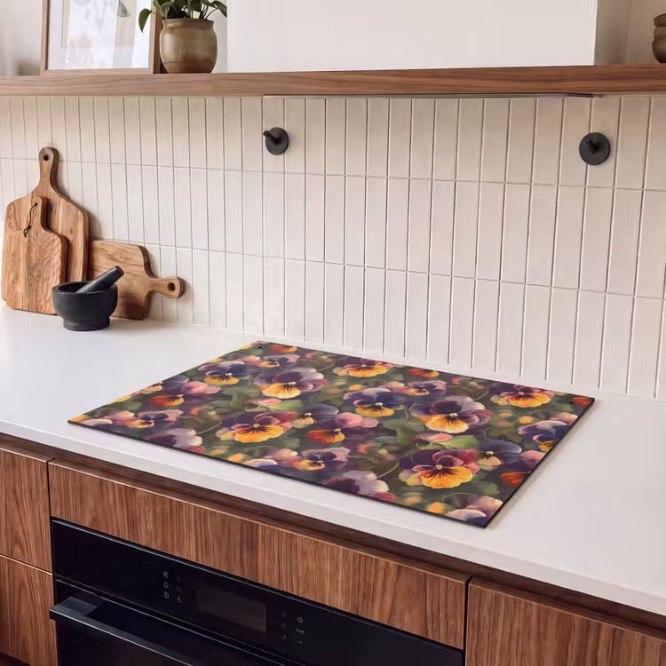 Inductie beschermer en spatscherm (2in1) - Warm - Patroon - Penseel - Viooltjes — 3