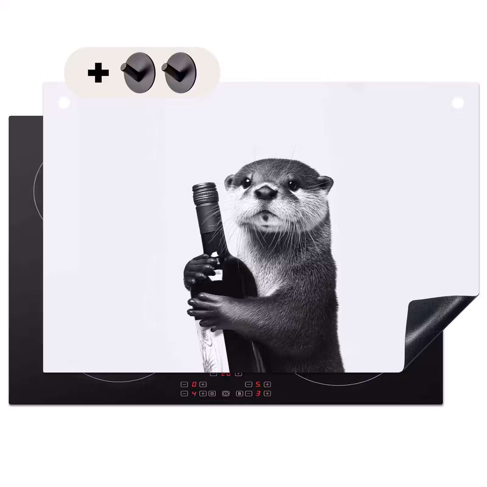 Inductie beschermer en spatscherm (2in1) - Wijnfles - Otter - Zwart — 1