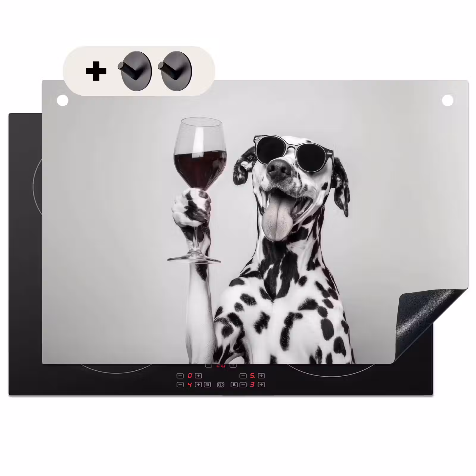 Inductie beschermer en spatscherm (2in1) - Zonnebril - Dalmatiër - Wijnglas - Tong — 1