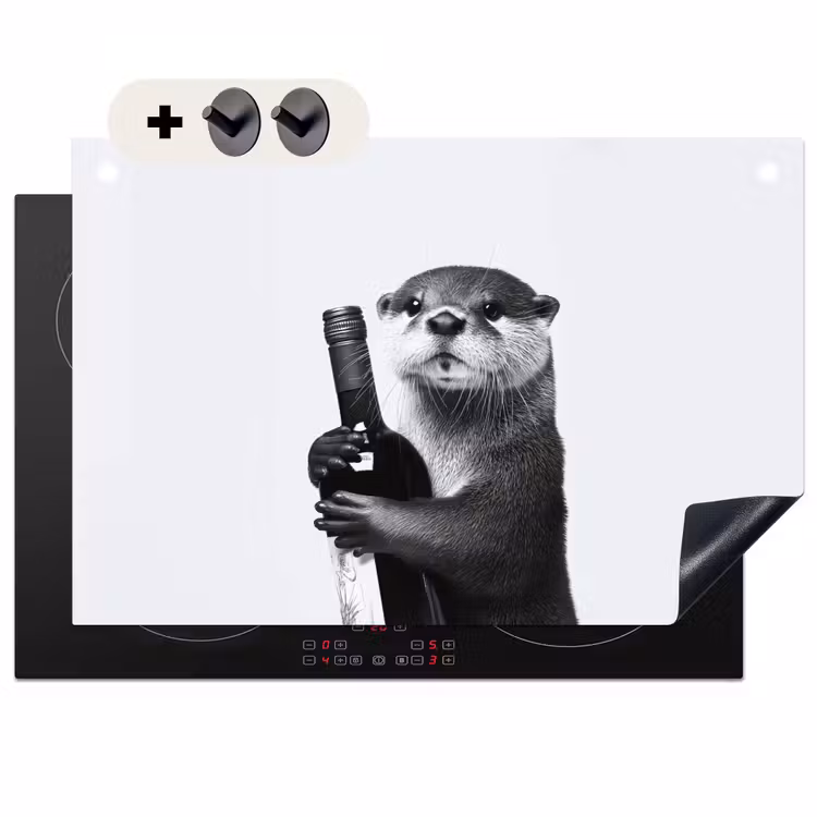 Inductie beschermer en spatscherm (2in1) - Wijnfles - Otter - Zwart — 1