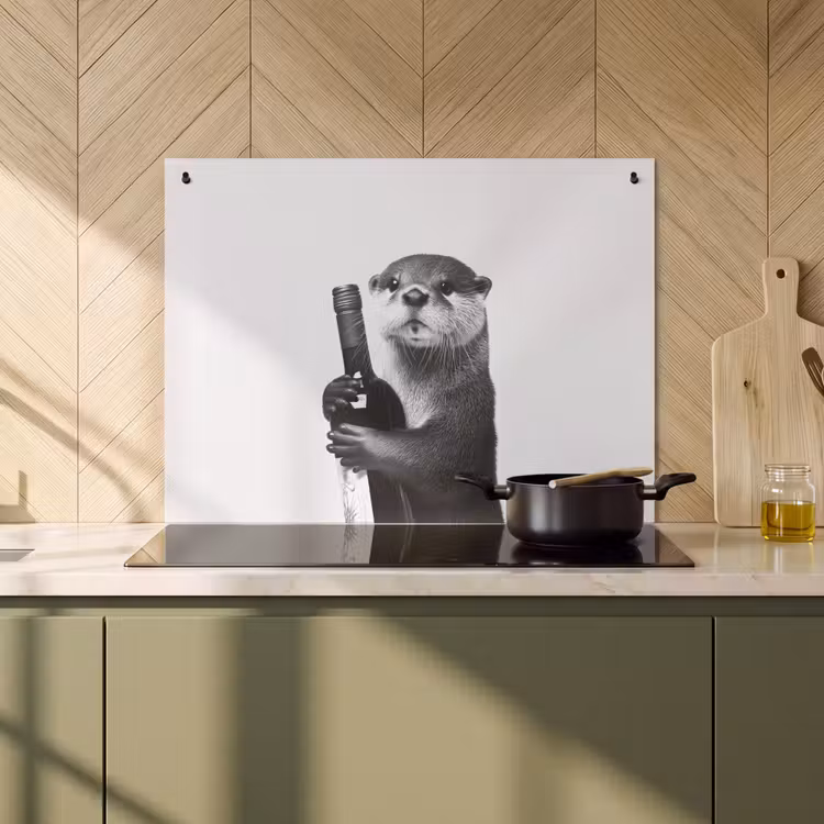 Inductie beschermer en spatscherm (2in1) - Wijnfles - Otter - Zwart — 2