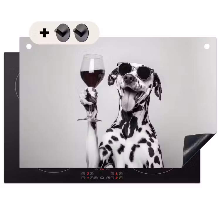 Inductie beschermer en spatscherm (2in1) - Zonnebril - Dalmatiër - Wijnglas - Tong — 1